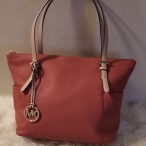 Michael Kors Jet Set Orange Saffiano Leather Top Zip Jet Ser Tote